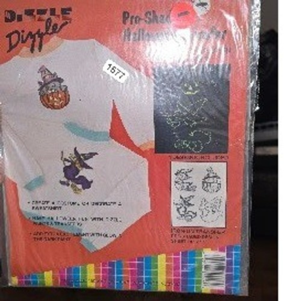 Vintage 1993 Dizzle Pre-Sketched Halloween Transfer Witch Cat Pumpkin Glow DIY‎
